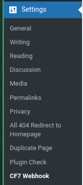 CF7 Webhook Settings Menu